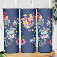 Hawaiian Turtles and Tropical Plants Skinny Tumbler Blue Watercolor LT03 - Polynesian Pride