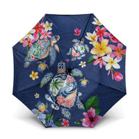 Hawaiian Turtles and Tropical Plants Umbrella Blue Watercolor