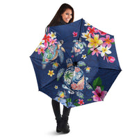 Hawaiian Turtles and Tropical Plants Umbrella Blue Watercolor