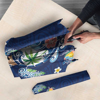 Hawaiian Turtles and Tropical Plants Umbrella Blue Watercolor