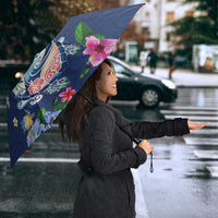 Hawaiian Turtles and Tropical Plants Umbrella Blue Watercolor