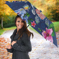 Hawaiian Turtles and Tropical Plants Umbrella Blue Watercolor