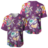 Hawaiian Turtles and Tropical Plants Baseball Jersey Purple Watercolor