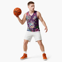Hawaiian Turtles and Tropical Plants Basketball Jersey Purple Watercolor