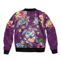 Hawaiian Turtles and Tropical Plants Bomber Jacket Purple Watercolor