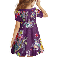 Hawaiian Turtles and Tropical Plants Family Matching Summer Maxi Dress and Hawaiian Shirt Purple Watercolor LT03 - Polynesian Pride