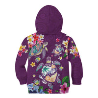 Hawaiian Turtles and Tropical Plants Kid Hoodie Purple Watercolor