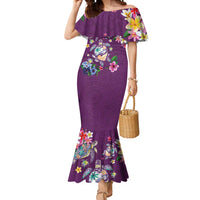 Hawaiian Turtles and Tropical Plants Mermaid Dress Purple Watercolor LT03 Women Purple - Polynesian Pride