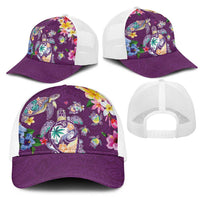 Hawaiian Turtles and Tropical Plants Mesh Trucker Cap Purple Watercolor LT03 - Polynesian Pride
