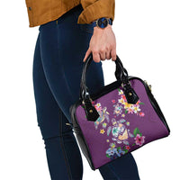 Hawaiian Turtles and Tropical Plants Shoulder Handbag Purple Watercolor