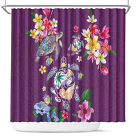 Hawaiian Turtles and Tropical Plants Shower Curtain Purple Watercolor