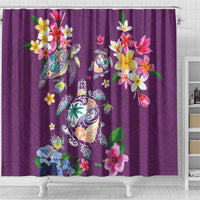 Hawaiian Turtles and Tropical Plants Shower Curtain Purple Watercolor