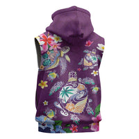 Hawaiian Turtles and Tropical Plants Sleeveless Hoodie Purple Watercolor LT03 - Polynesian Pride