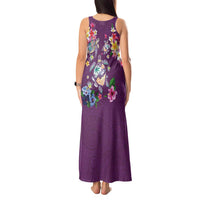 Hawaiian Turtles and Tropical Plants Tank Maxi Dress Purple Watercolor