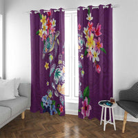 Hawaiian Turtles and Tropical Plants Window Curtain Purple Watercolor