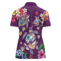Hawaiian Turtles and Tropical Plants Women Polo Shirt Purple Watercolor LT03 - Polynesian Pride