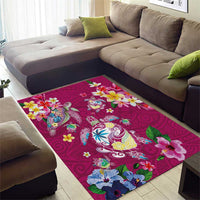 Hawaiian Turtles and Tropical Plants Area Rug Pink Watercolor LT03 - Polynesian Pride