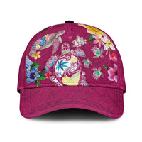 Hawaiian Turtles and Tropical Plants Classic Cap Pink Watercolor