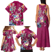 Hawaiian Turtles and Tropical Plants Family Matching Tank Maxi Dress and Hawaiian Shirt Pink Watercolor LT03 - Polynesian Pride