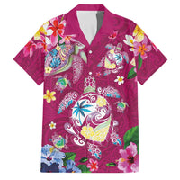 Hawaiian Turtles and Tropical Plants Family Matching Tank Maxi Dress and Hawaiian Shirt Pink Watercolor LT03 Dad's Shirt - Short Sleeve Pink - Polynesian Pride