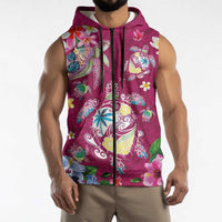 Hawaiian Turtles and Tropical Plants Sleeveless Zip Hoodie Pink Watercolor LT03 - Polynesian Pride