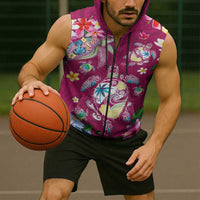 Hawaiian Turtles and Tropical Plants Sleeveless Zip Hoodie Pink Watercolor LT03 - Polynesian Pride