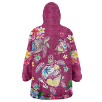 Hawaiian Turtles and Tropical Plants Wearable Blanket Hoodie Pink Watercolor LT03 - Polynesian Pride