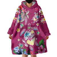 Hawaiian Turtles and Tropical Plants Wearable Blanket Hoodie Pink Watercolor LT03 - Polynesian Pride