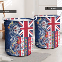 Hawaiian Manta Ray and Turtle Tribal Tattoo Laundry Basket With Hawaii Flag and Flowers