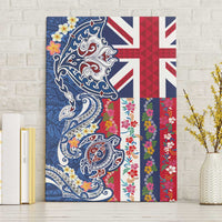 Hawaiian Manta Ray and Turtle Tribal Tattoo Canvas Wall Art With Hawaii Flag and Flowers LT03 Without Frame Multicolor - Polynesian Pride