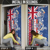 Hawaiian Manta Ray and Turtle Tribal Tattoo Door Cover With Hawaii Flag and Flowers LT03 - Polynesian Pride