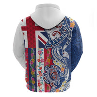 Hawaiian Manta Ray and Turtle Tribal Tattoo Hoodie With Hawaii Flag and Flowers LT03 - Polynesian Pride