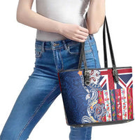 Hawaiian Manta Ray and Turtle Tribal Tattoo Leather Tote Bag With Hawaii Flag and Flowers LT03 - Polynesian Pride