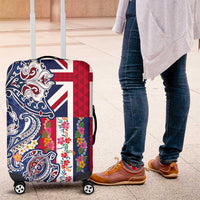 Hawaiian Manta Ray and Turtle Tribal Tattoo Luggage Cover With Hawaii Flag and Flowers LT03 Multicolor - Polynesian Pride