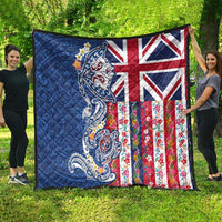 Hawaiian Manta Ray and Turtle Tribal Tattoo Quilt With Hawaii Flag and Flowers LT03 - Polynesian Pride