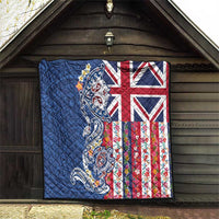 Hawaiian Manta Ray and Turtle Tribal Tattoo Quilt With Hawaii Flag and Flowers LT03 - Polynesian Pride