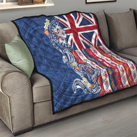 Hawaiian Manta Ray and Turtle Tribal Tattoo Quilt With Hawaii Flag and Flowers LT03 - Polynesian Pride