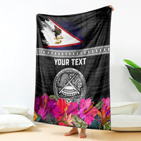 Personalized American Samoa Flag Day Blanket Tanoa and Fue mix Hibiscus Flower Polynesian Pattern