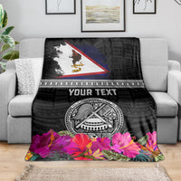Personalized American Samoa Flag Day Blanket Tanoa and Fue mix Hibiscus Flower Polynesian Pattern