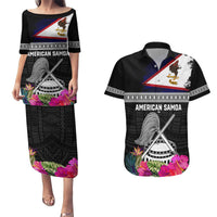 Personalized American Samoa Flag Day Couples Matching Puletasi and Hawaiian Shirt Tanoa and Fue mix Hibiscus Flower Polynesian Pattern LT03 Black - Polynesian Pride