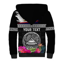 Personalized American Samoa Flag Day Sherpa Hoodie Tanoa and Fue mix Hibiscus Flower Polynesian Pattern