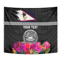 Personalized American Samoa Flag Day Tapestry Tanoa and Fue mix Hibiscus Flower Polynesian Pattern