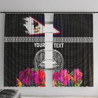 Personalized American Samoa Flag Day Window Curtain Tanoa and Fue mix Hibiscus Flower Polynesian Pattern