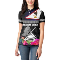 Personalized American Samoa Flag Day Women Polo Shirt Tanoa and Fue mix Hibiscus Flower Polynesian Pattern