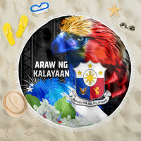 Philippines Independence Day Beach Blanket Philippines Eagle and Sampaguita Jasmine Yakan Tribal LT03 One Size 150cm Black - Polynesian Pride