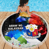 Philippines Independence Day Beach Blanket Philippines Eagle and Sampaguita Jasmine Yakan Tribal LT03 - Polynesian Pride