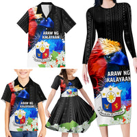 Philippines Independence Day Family Matching Long Sleeve Bodycon Dress and Hawaiian Shirt Philippines Eagle and Sampaguita Jasmine Yakan Tribal LT03 - Polynesian Pride