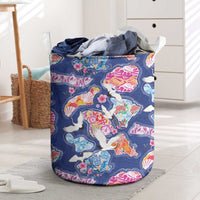 Hawaiian and Japanese Culture Together Laundry Basket Hawaiian Archipelago Shape Sea Animals LT03 Multicolor - Polynesian Pride