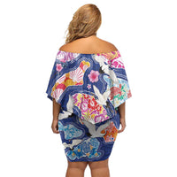 Hawaiian and Japanese Culture Together Off Shoulder Short Dress Hawaiian Archipelago Shape Sea Animals LT03 - Polynesian Pride