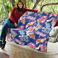 Hawaiian and Japanese Culture Together Quilt Hawaiian Archipelago Shape Sea Animals LT03 - Polynesian Pride